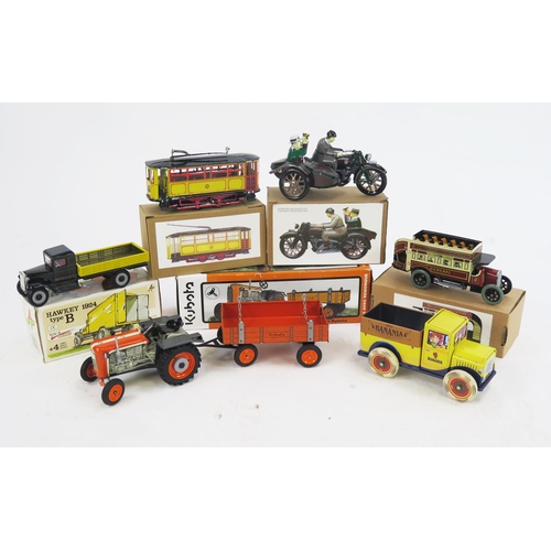 1315 - Group of Modern Tinplate Vehicles including Kovap (Czech Republic) Kubota first Tractor & Trailer, H... 