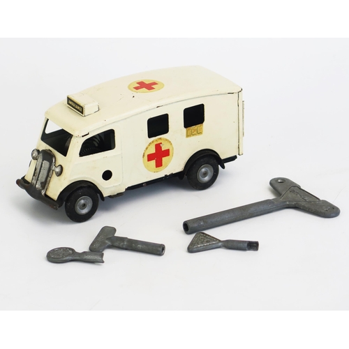 1325 - Triang Minic 75M Tinplate Clockwork Ambulance, cast hubs - excellent with various keys (some broken)