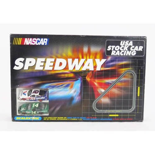 1349 - Scalextric Nascar Speedway Slot Car Set with x2 Pontiac Grand Prix cars in 