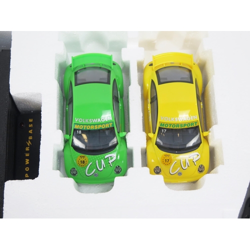 1350 - Scalextric Beetle Cup Slot Car Set with x2 VW Volkswagen Beetles No. 17 and No. 18 - mint or very ne... 