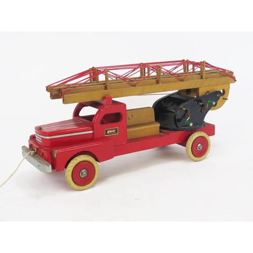 1367 - Brio (Sweden) Large Wooden Fire Engine Pull-Along Toy with extending ladder, 67cm long, ladder exten... 