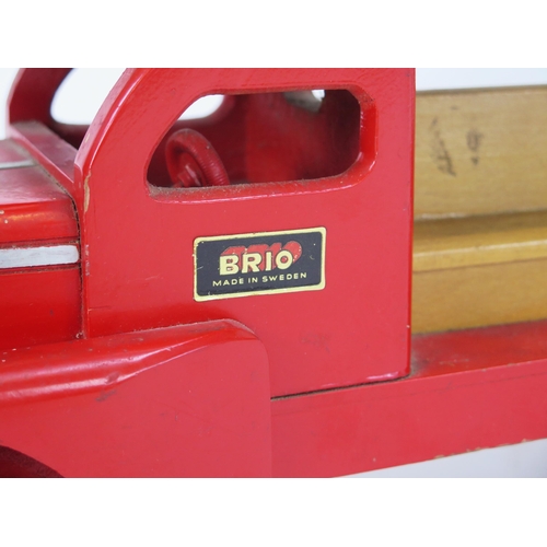 1367 - Brio (Sweden) Large Wooden Fire Engine Pull-Along Toy with extending ladder, 67cm long, ladder exten... 