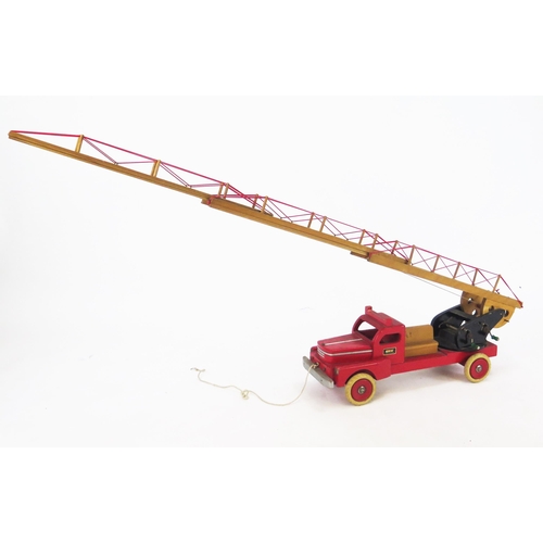 1367 - Brio (Sweden) Large Wooden Fire Engine Pull-Along Toy with extending ladder, 67cm long, ladder exten... 