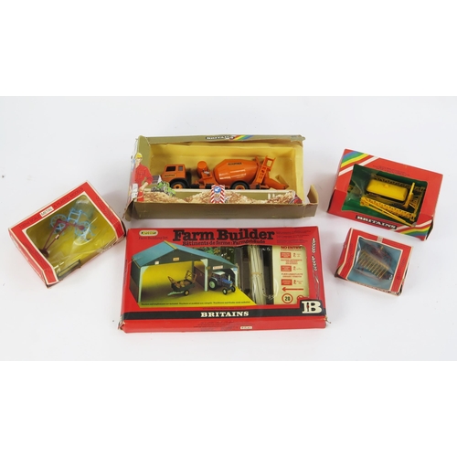 1389 - Britains Farm Group including 4708 ATCOST Farm Building Set, 9541 Rotary Tedder, 9567 Chafer Sprayer... 