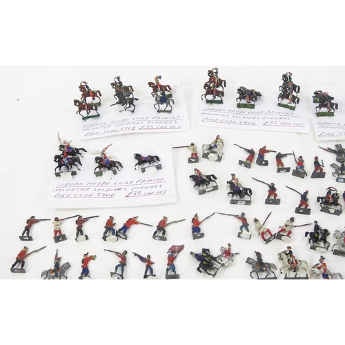 1392 - German Heyde Lead Painted Soldier Figures Collection, flat and semi-flat infantry and cavalry