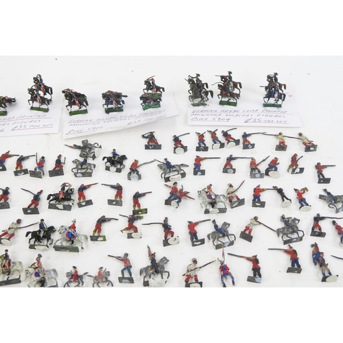 1392 - German Heyde Lead Painted Soldier Figures Collection, flat and semi-flat infantry and cavalry