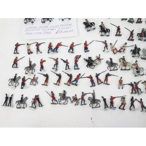 1392 - German Heyde Lead Painted Soldier Figures Collection, flat and semi-flat infantry and cavalry