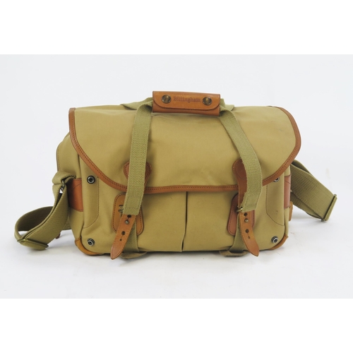 1406 - Billingham Canvas Camera Carry Bag in Tan with leather, approx 39cm wide