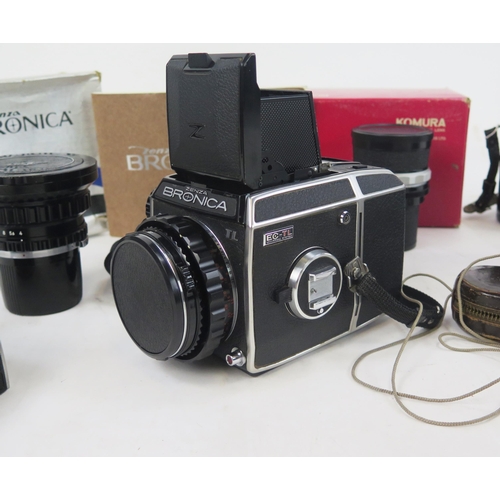 1410 - Zenza Bronica EC-TL Camera Body with x2 EC film back magazines, Nikkor-D 40mm f/4 lens, Komura 150mm... 