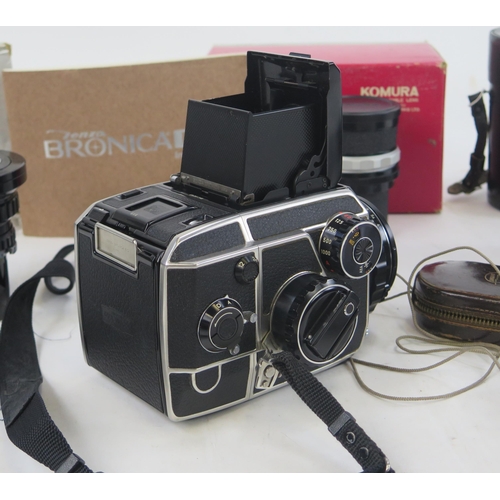 1410 - Zenza Bronica EC-TL Camera Body with x2 EC film back magazines, Nikkor-D 40mm f/4 lens, Komura 150mm... 