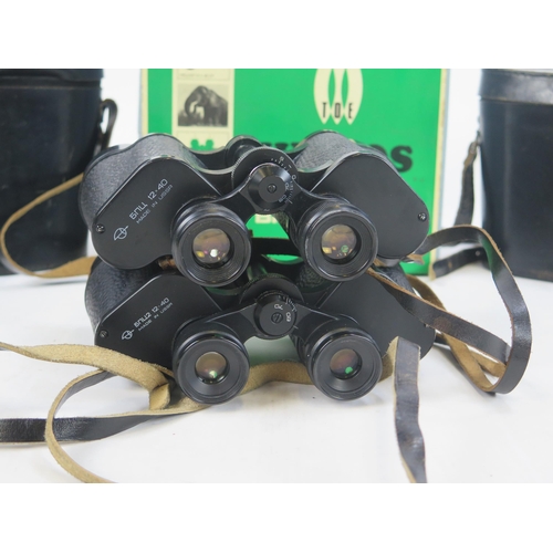 1412 - Two Pairs of Russian Military 12x40 Binoculars, BPU and BPU2, both come with amber filters and cases