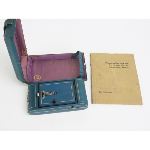 1420 - Kodak Vest Pocket Series III Autographic Camera in blue with case and original picture making manual