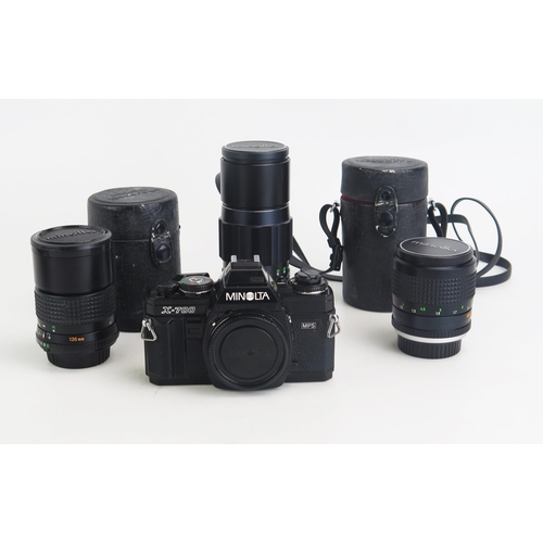 1426 - Minolta X-700 Camera Body with 3 Tele Rokkor lenses - MC f/2.5 100m, MD 135mm f/2.8 and MC f/4.5 200... 