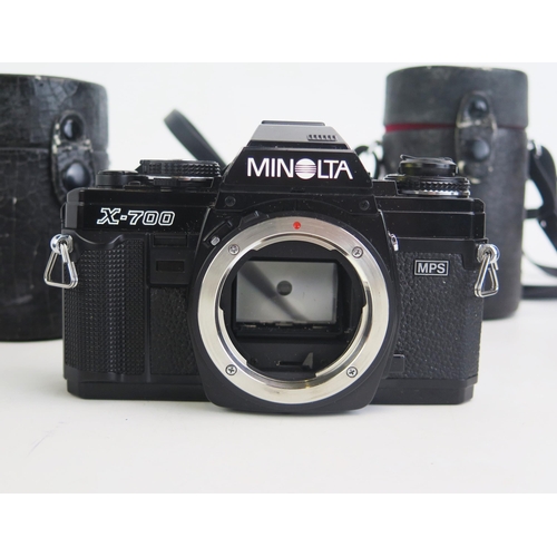 1426 - Minolta X-700 Camera Body with 3 Tele Rokkor lenses - MC f/2.5 100m, MD 135mm f/2.8 and MC f/4.5 200... 