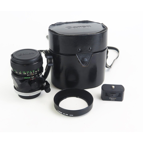 1429 - Canon TS 35mm f/2.8 SSC Camera Lens serial no. 18517 with BW-58B hood, tripod support and case