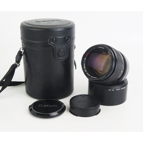 1432 - Canon FD 85mm f/1.8 SSC Camera Lens, serial no. 37049 with BT-55 hood in case