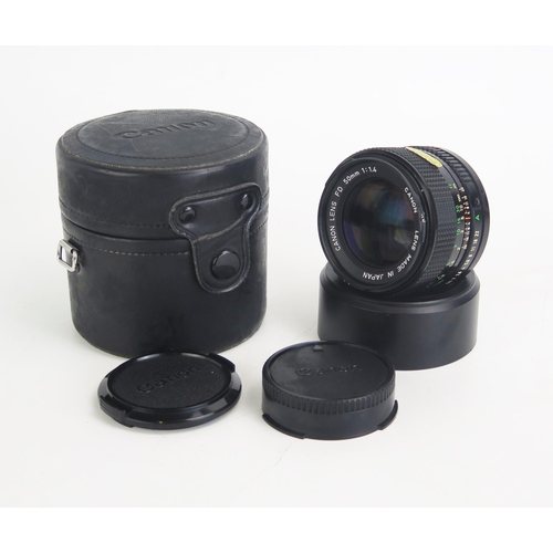 1433 - Canon FD 50mm f/1.4 Camera Lens, serial no. 7020493 with BS-52 hood and case