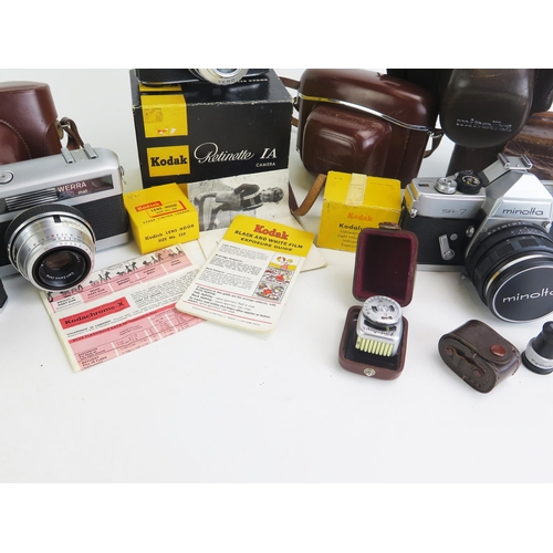 1440 - Vintage Camera Group including Werra with Carl Zeiss Jena lens, Savoy Royer, Kodak Retinette IA, Min... 