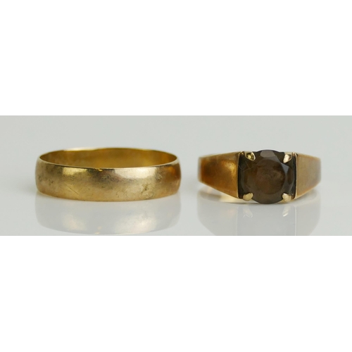 168 - A 9ct Gold Wedding Band (size Q.5, 1.85g) and a 9ct gold and smoky quartz ring (size K.75, 2.65g