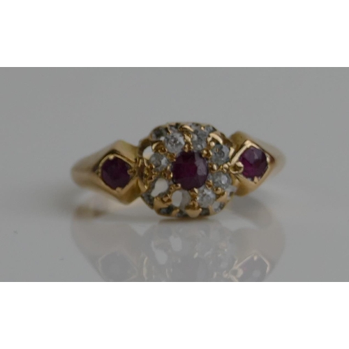 175 - An Antique 18ct Gold, Ruby and Diamond Ring, size H.5, Birmingham 1904, 3.09g. Two diamonds missing