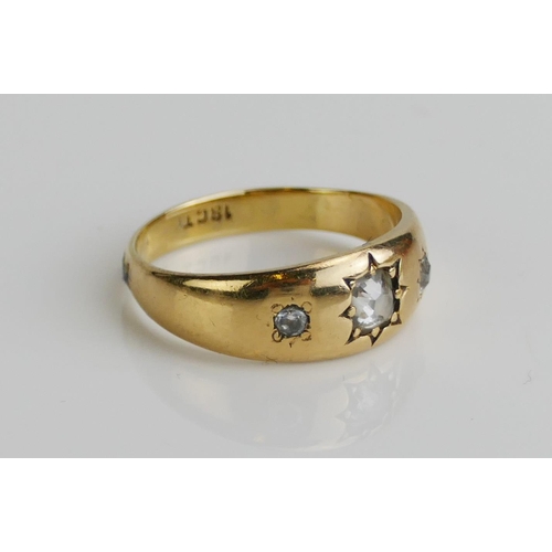 176 - An Antique 18ct Gold and Old Cut Diamond Gypsy Ring, size L, stamped 18CT, 3.91g