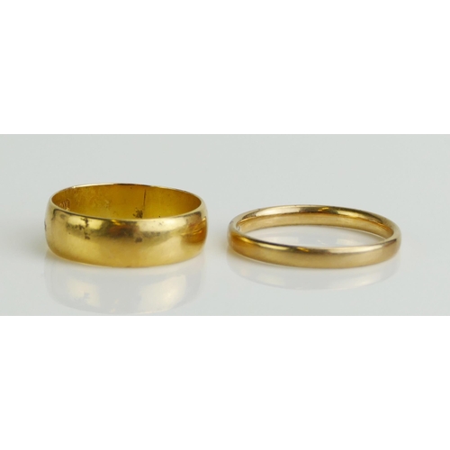 180 - An 18ct Gold Plain Wedding Band (5.7mm wide, size N, stamped 18CT, 3.87g) and a 9ct gold plain weddi... 