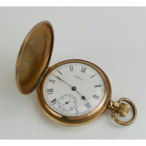 193 - A Waltham Gold Plated Full Hunter Keyless Pocket Watch, 50.7mm case, movement no. 24187893, Grade: N... 