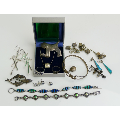 213 - A Large Pair of John Hardy Silver 'Bamboo Earrings' and other silver jewellery, 125g