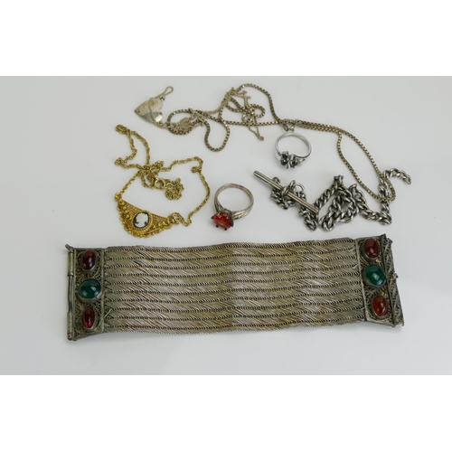 215 - A Selection of Silver Jewellery including a .800 silver gilt cameo necklace, damaged sterling Albert... 