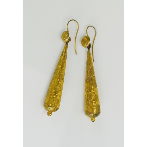 221 - A Pair of 19th Century Gilt Metal Drop Earrings, 67.5mm drop