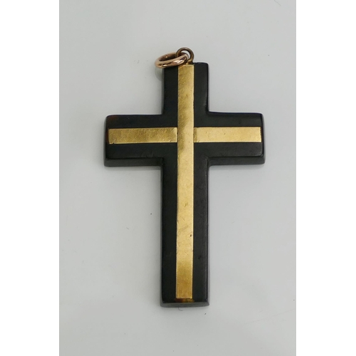 222 - A Victorian Tortoiseshell and Precious Yellow Metal Cross Pendant, c. 49mm drop