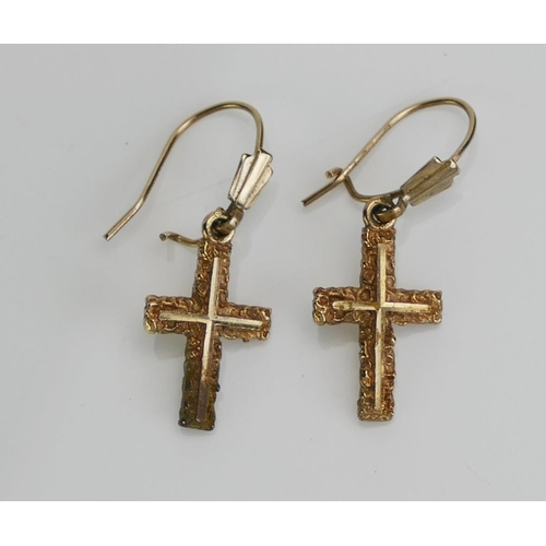 224 - A Pair of Yellow Metal Cross Earrings, 1.78g