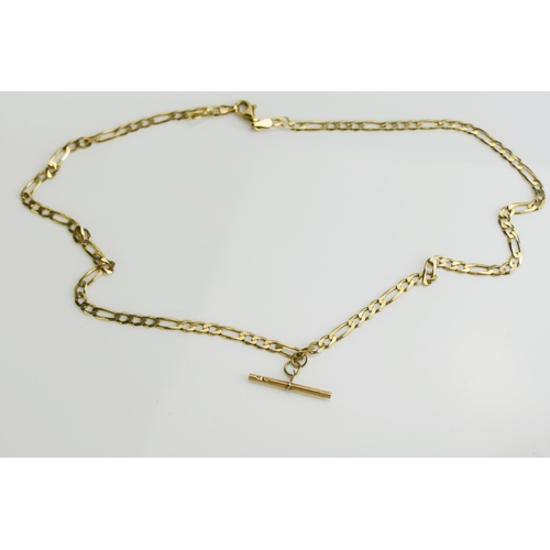 249 - A 9ct Gold Figaro Link Chain with T-bar, 46.5cm, CCM mark, 8.12g