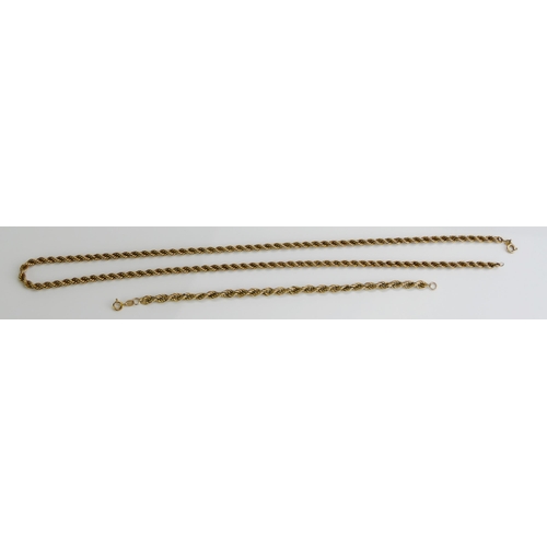 262 - A 9ct Gold Rope Twist Necklace (62cm) and a matching bracelet (19.5cm), CCM mark, 11.52g