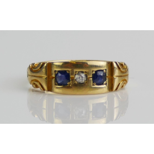 276 - An Antique 18ct Gold, Sapphire and Old Cut Diamond Ring, size L, stamped 18CT, 3.51g