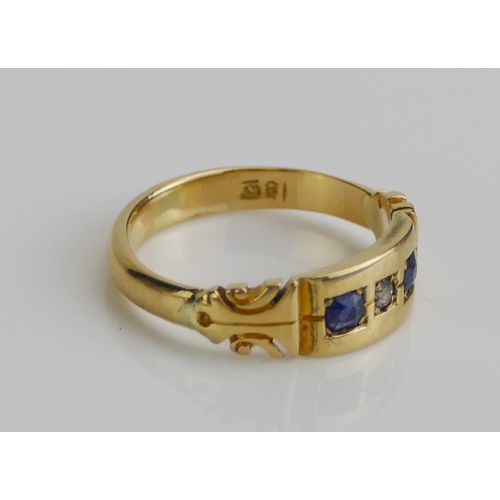 276 - An Antique 18ct Gold, Sapphire and Old Cut Diamond Ring, size L, stamped 18CT, 3.51g