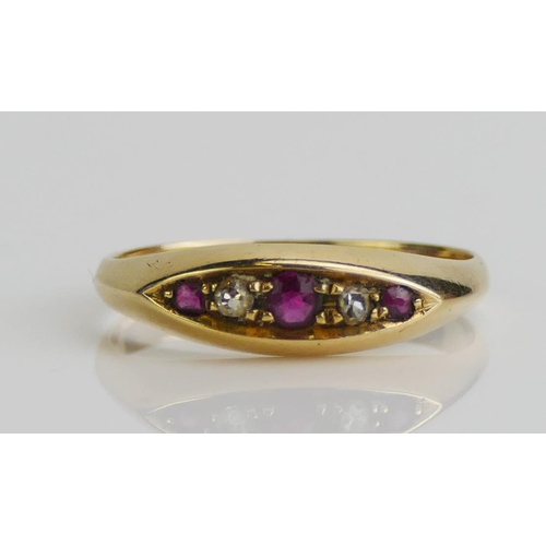 277 - An Antique 18ct Gold, Ruby and Diamond Ring, size O.5, Birmingham 1914, 2.18g