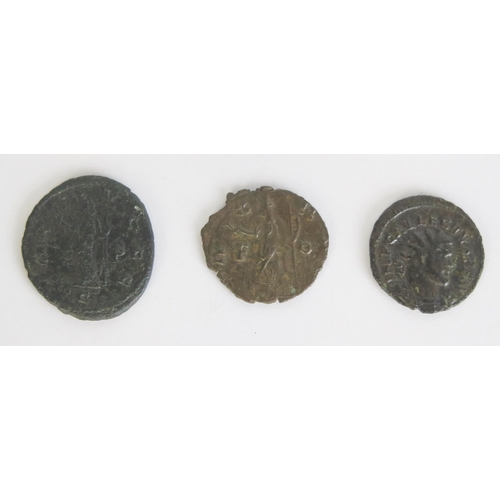 312 - Three Roman coins: Carausius (286 - 293 CE) Ae antoninianus, 2.48 grams, 20.5 mm, uncertain mint. Re... 