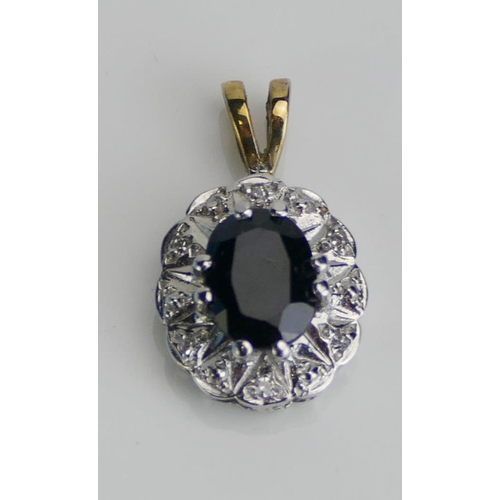 40 - A 9ct Gold, Sapphire and Diamond Pendant, 18.45mm drop, CCM mark, 1.67g