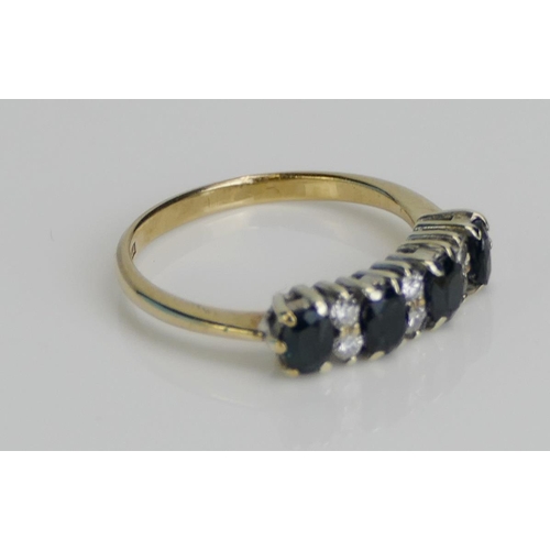 42 - A 9ct Gold Ten Stone Diamond and Sapphire Ring, size L, hallmarked, 2.1g