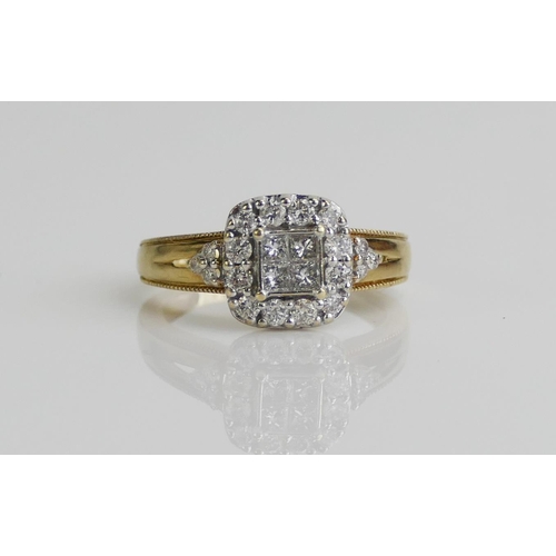 45 - A 9ct Gold and Diamond Square Cluster Ring, size J.5, stamped 9K, 2.78g