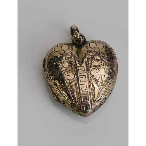 50 - An Antique Precious Yellow Metal Front & Back Heart Shaped Locket, c. 23.7mm drop, KEE tests as 9ct,... 