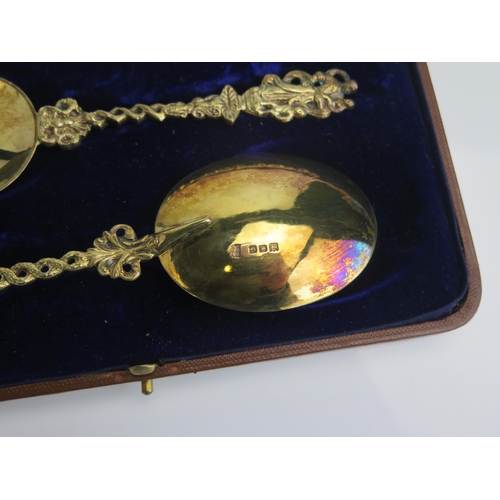 534 - A pair of George V silver gilt spoons,  maker Pairpoint Brothers, London, 1920, the oval bowls on tw... 