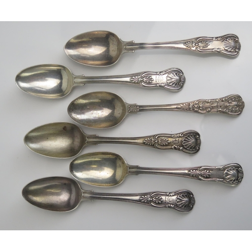 579 - Six matched Kings pattern teaspoons, various makers and dates, four crested, total weight of silver ... 