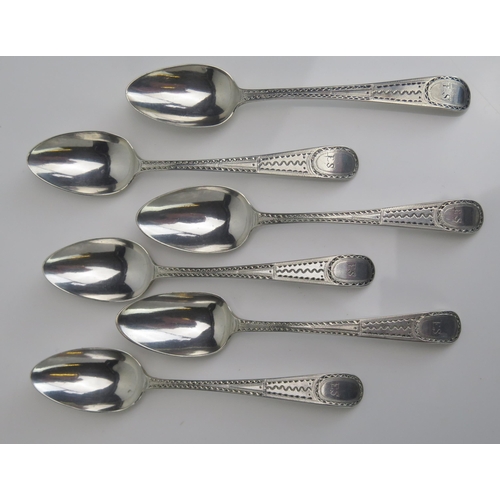 581 - A set of six George III silver Old English pattern teaspoons, maker George Gray, London, 1789, initi... 