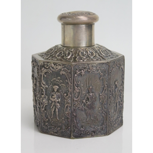 583 - A late Victorian silver tea caddy and cover, maker Carrington & Co, London, 1898. of octagonal outli... 