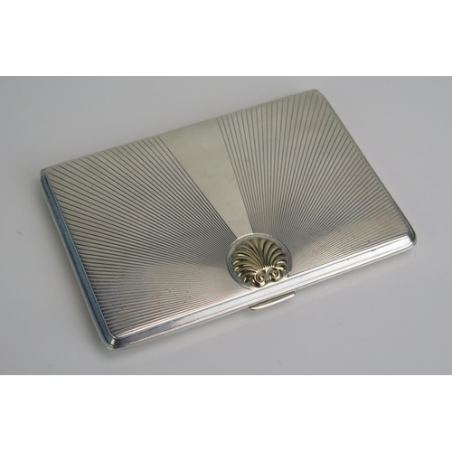 595 - A sterling silver cigarette case, stamped sterling, initialled and dated, 11.5cm wide, 156gms, 5.04o... 