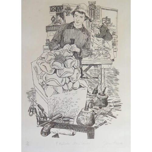 1514A - John Thirsk (British Illustrator 1945 - 2023), 'P. Kellock, Stone Carver', limited edition lithograp... 