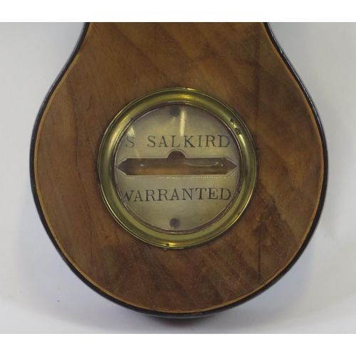 1255 - S Salkird, A 19th century mahogany wheel barometer, with broken swan neck pediment, hygrometer, alco... 