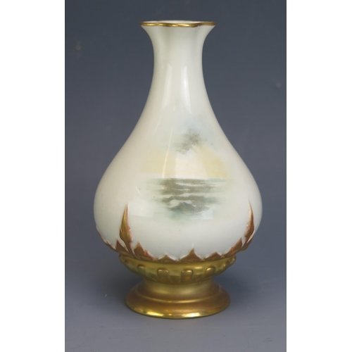 1096A - A Small Royal Worcester Vase decorated with a sailing boat in a seascape, signed, Raymond Rushton, 1... 